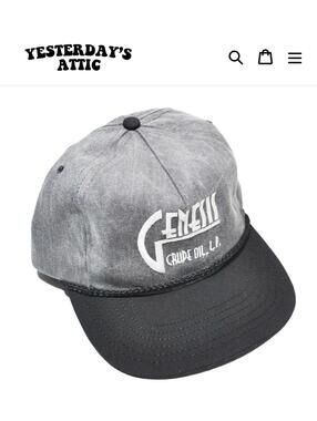 Vintage Genesis Crude Oil 90s Gray Black Rope Leather Strap Hat Cap